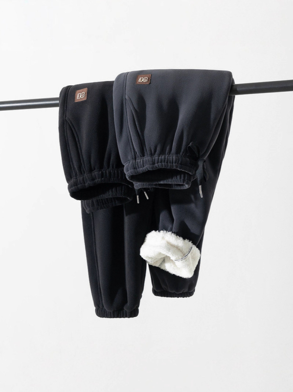 Férfi fleece bélelt sportos nadrág, széles lábú, egyenes szabású, téli viselet