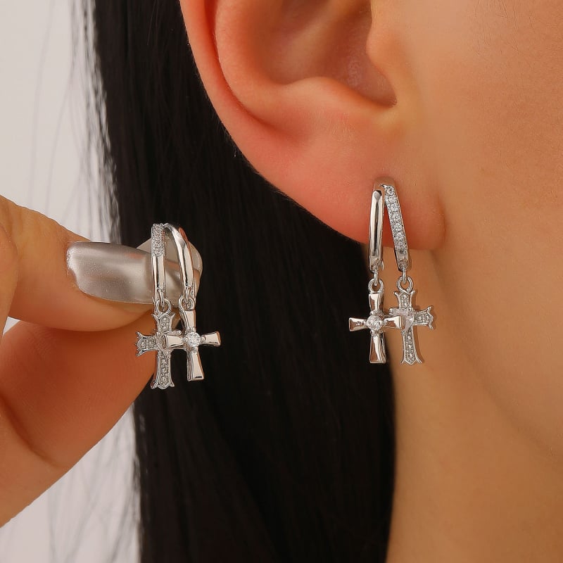 Bakrene naušnice s križem i krugom, unisex, minimalistički stil, cirkon, lagane luksuzne naušnice
