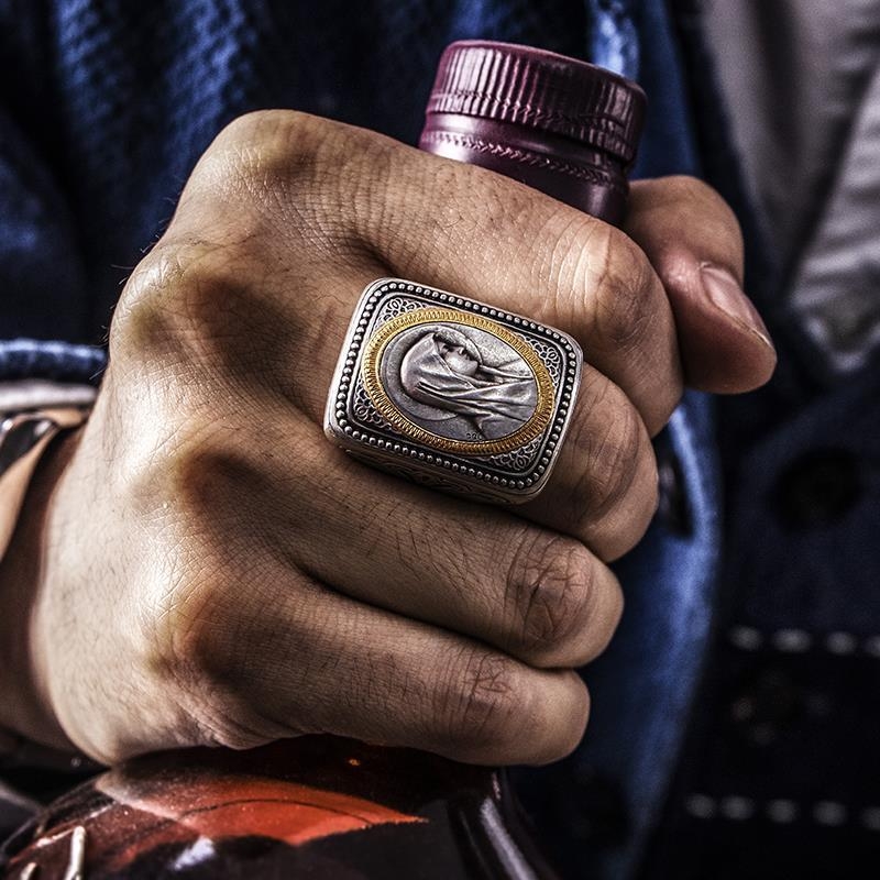 925 srebrni ručno izrađeni prsten s ugrađenim vintage motivom starog novčića, europsko-američka inspiracija, podesivi otvoreni prsten, unisex