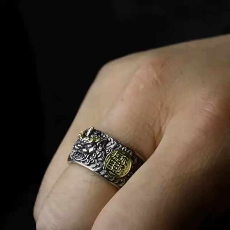 Pixiu prsten u kineskom stilu, vintage bakar, otvoreni prsten, unisex
