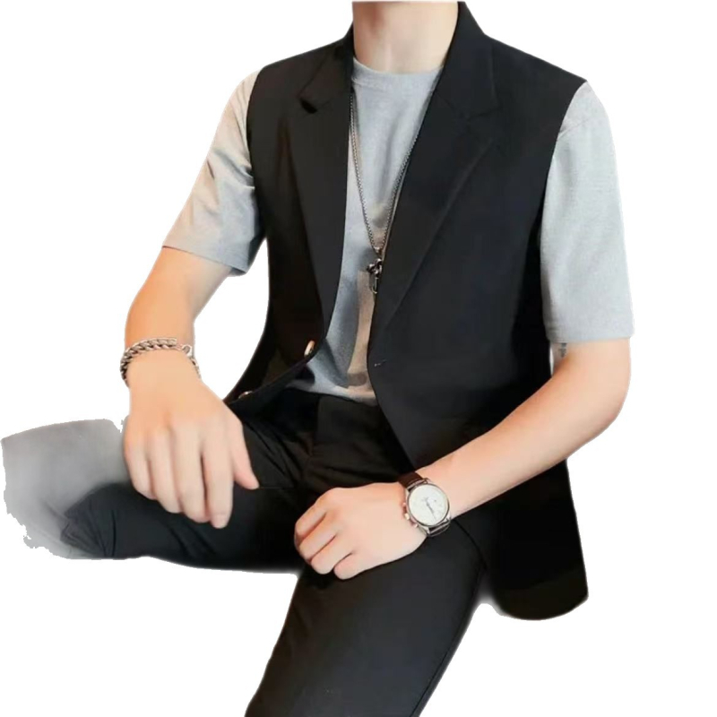 Γιλέκο με κοντά μανίκια σε εφαρμογή Slim-Fit για επιχειρηματικό ντύσιμο, καλοκαίρι 2026, μονόχρωμο υψηλής ποιότητας με πολλαπλές τσέπες