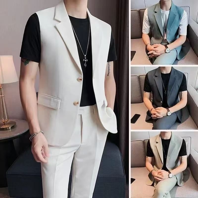 Γιλέκο με κοντά μανίκια σε εφαρμογή Slim-Fit για επιχειρηματικό ντύσιμο, καλοκαίρι 2026, μονόχρωμο υψηλής ποιότητας με πολλαπλές τσέπες