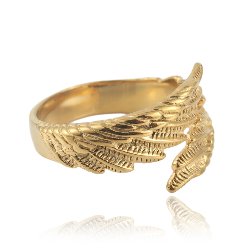 Unisex prsten od titan čelika sa motivom životinjskih krila i perja, retro stil, 24030