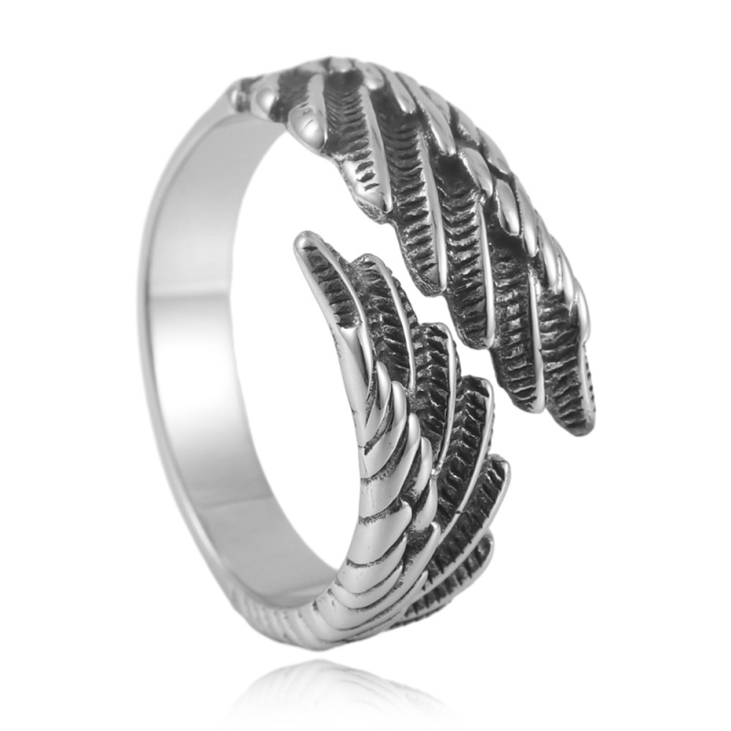 Unisex prsten od titan čelika sa motivom životinjskih krila i perja, retro stil, 24030