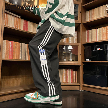 Muške ljetne tanke hlače s prugama, slobodan kroj, ravne i široke nogavice, casual, retro high street stil