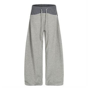 Férfiak plaid patchwork színblokkokkal, laza szabású, hosszú, széles szárú casual nadrág, utcai stílus