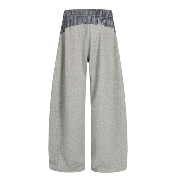 Férfiak plaid patchwork színblokkokkal, laza szabású, hosszú, széles szárú casual nadrág, utcai stílus