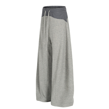 Férfiak plaid patchwork színblokkokkal, laza szabású, hosszú, széles szárú casual nadrág, utcai stílus