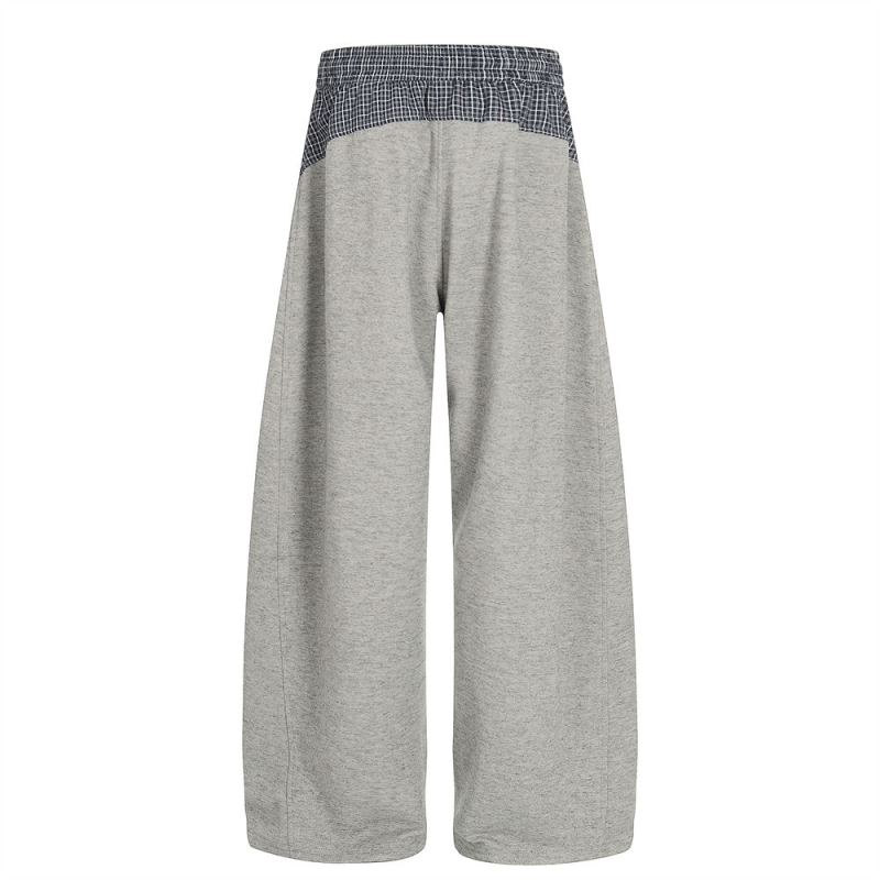 Férfiak plaid patchwork színblokkokkal, laza szabású, hosszú, széles szárú casual nadrág, utcai stílus