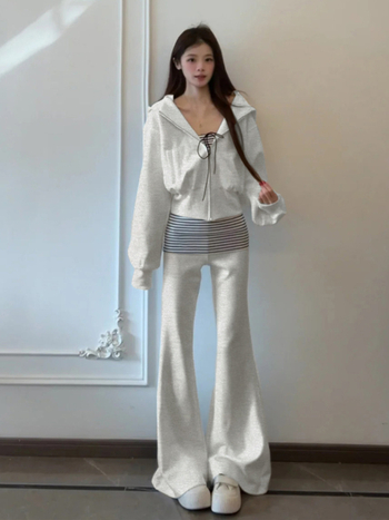 Női kora tavaszi kapucnis felső és kabát szett, koreai stílusú lezser outfit, 2026 új