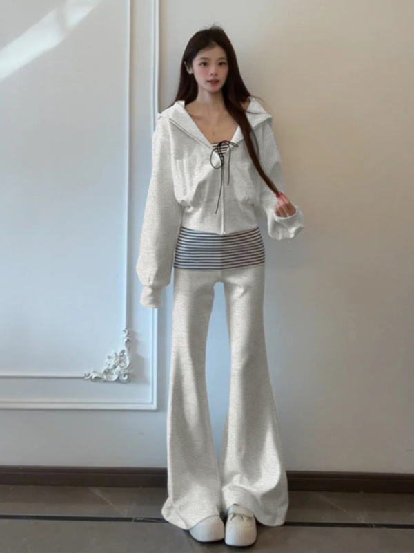 Női kora tavaszi kapucnis felső és kabát szett, koreai stílusú lezser outfit, 2026 új