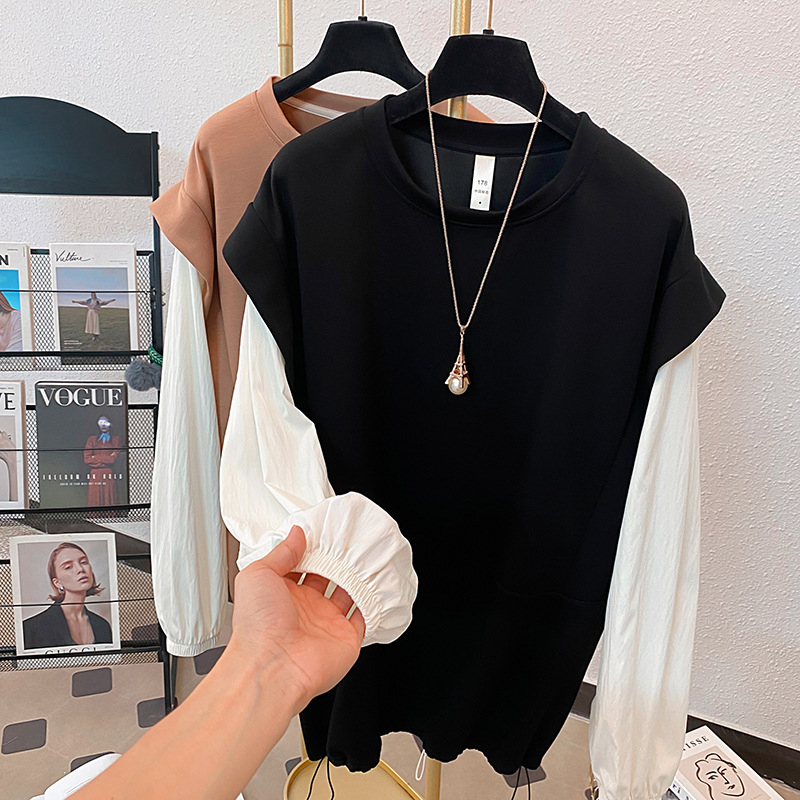 Plus-size ženski džemper s dugim rukavima i blokom boja, lažni dvodijelni izgled, udoban kroj, jesen dizajn