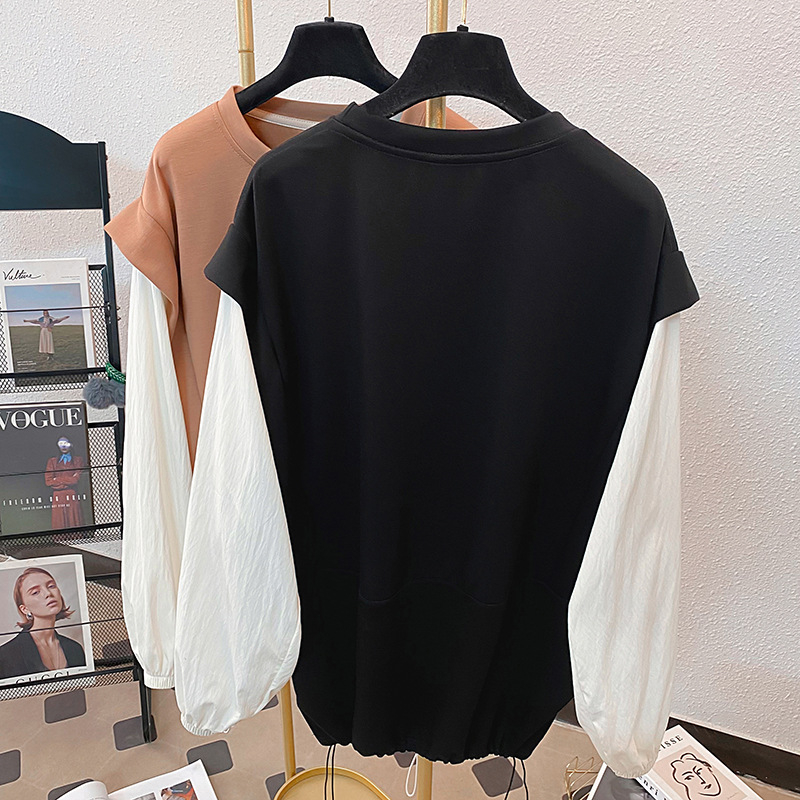 Plus-size ženski džemper s dugim rukavima i blokom boja, lažni dvodijelni izgled, udoban kroj, jesen dizajn