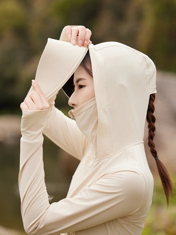 Дамска лятна ветровка с UV защита, качулка, къс модел, Slim-Fit, нейлонова материя, ледена коприна