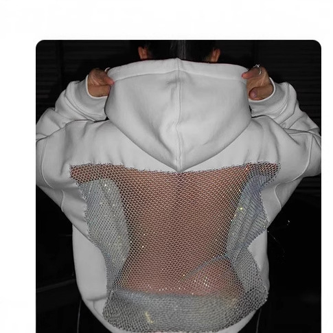 Ženski hoodie s kapuljom i mrežastim panelima, dugi rukavi