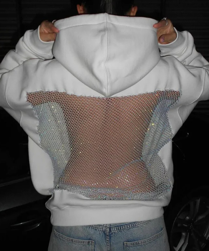 Ženski hoodie s kapuljom i mrežastim panelima, dugi rukavi