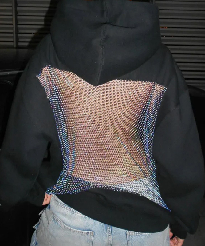 Ženski hoodie s kapuljom i mrežastim panelima, dugi rukavi