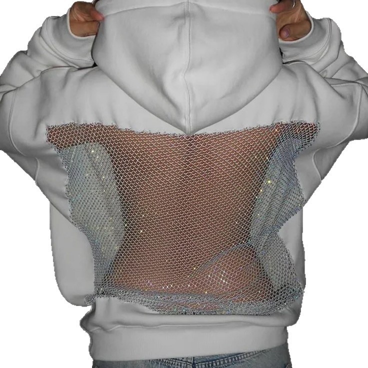 Ženski hoodie s kapuljom i mrežastim panelima, dugi rukavi
