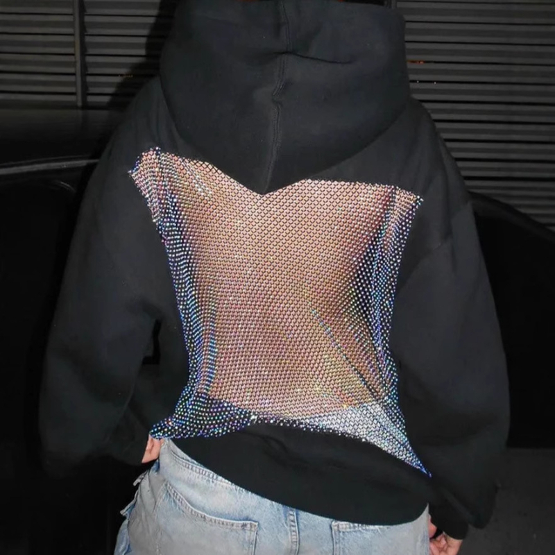 Ženski hoodie s kapuljom i mrežastim panelima, dugi rukavi