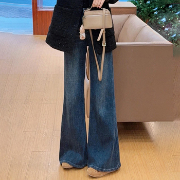 Ženske traperice visokog struka, retro plave, širokih nogavica, do poda