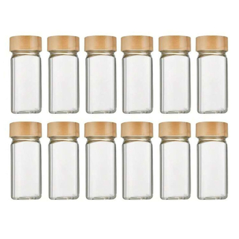 Set četvrtastih bočica za začine s poklopcem od bambusa i bambusovim dnom, 120 ml