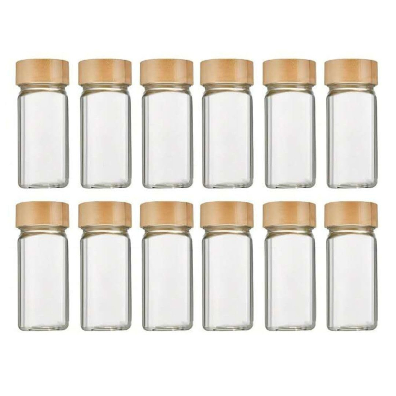 Set četvrtastih bočica za začine s poklopcem od bambusa i bambusovim dnom, 120 ml