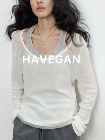 Havegan Top tricotat lejer din Tencel-Lin pentru femei, protecție UV – Aspect de două piese, Stil Old Money