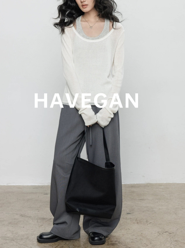 Havegan Top tricotat lejer din Tencel-Lin pentru femei, protecție UV – Aspect de două piese, Stil Old Money