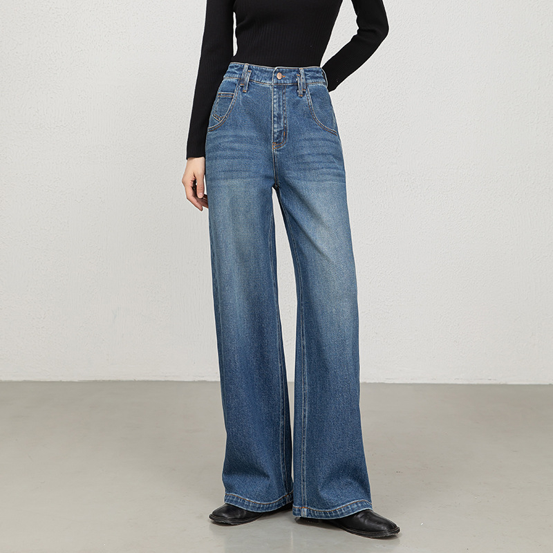 Ženske široke traperice s visokim strukom, elastični pamuk-tencel denim, jesen 2025, 8191