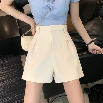 Ženske jesenske šortseve, visoki pojas, oblikuju siluetu, korejskog stila, A-linija s širokim nogavicama, crne, plus size, duljina do sredine bedra
