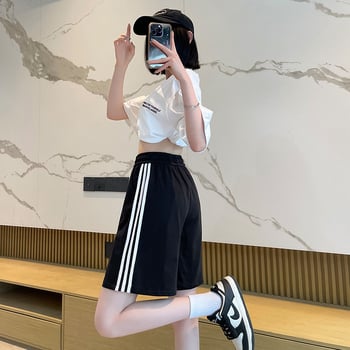 Ženske pamukaste šorce s tri pruge, ljeto, udoban kroj, casual sportski stil, duljina do sredine bedra