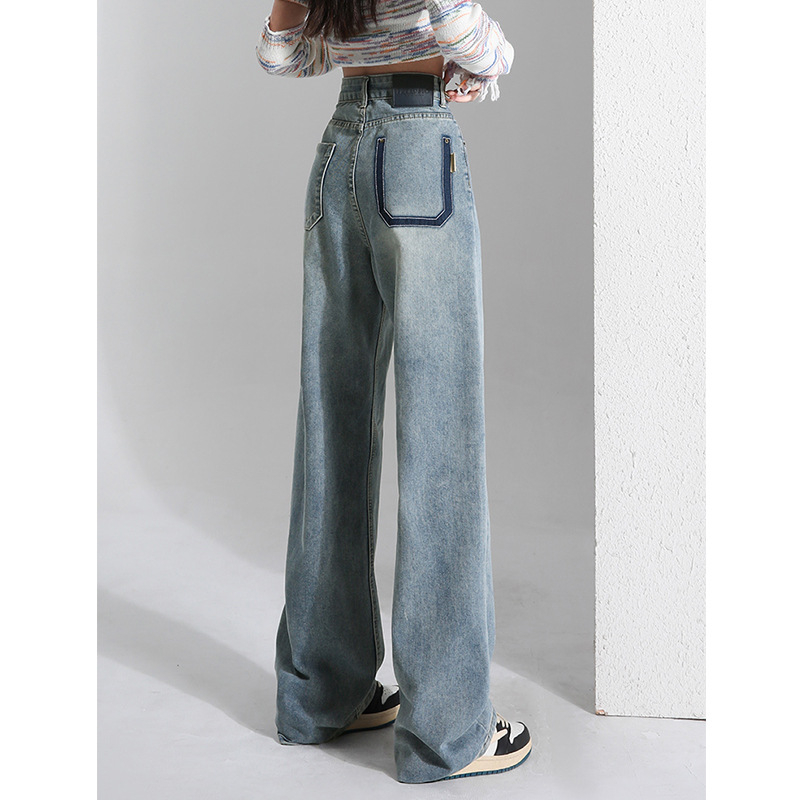 Ženske traperice visokog struka u retro američkom stilu, denim, uske i široke nogavice