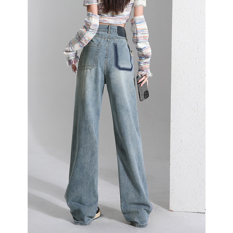 Ženske traperice visokog struka u retro američkom stilu, denim, uske i široke nogavice