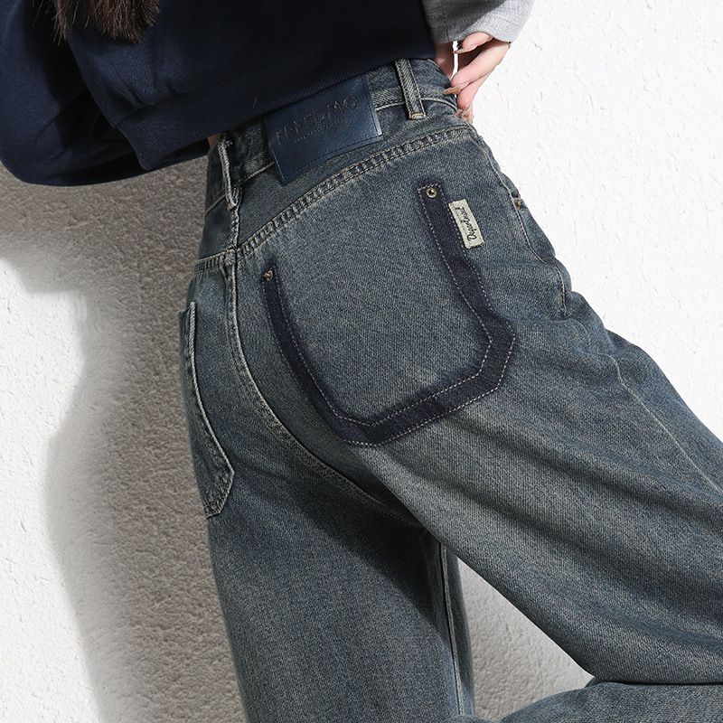 Ženske traperice visokog struka u retro američkom stilu, denim, uske i široke nogavice