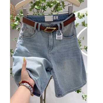 Ženski traper šorc velike veličine, visok struk, straight kroj, srednja duljina, elastičan materijal, ljeto