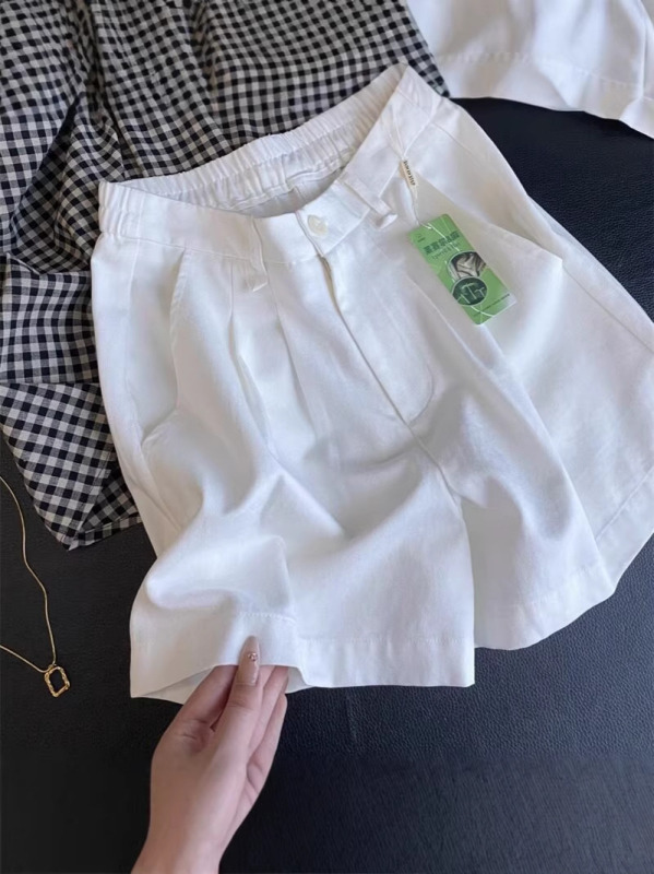 Plavo, Old Money stil, hlače od Tencela i lana, opuštene, casual, visok pas, A-linija, Bermuda, široke nogavice, šortsevi