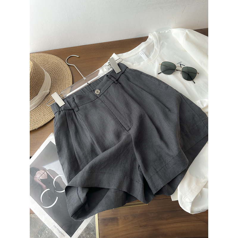 Ženski šorts od lana, visokim strukom, ležerni ravni kroj, svakodnevni stil, svestran, novi model