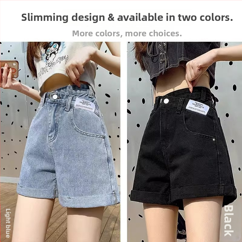 Ženske denim šorts za ljeto, lagani, visok pojas, vizualno vitkastija silueta, opuštena kroj, uvijeni rub, A-kroj