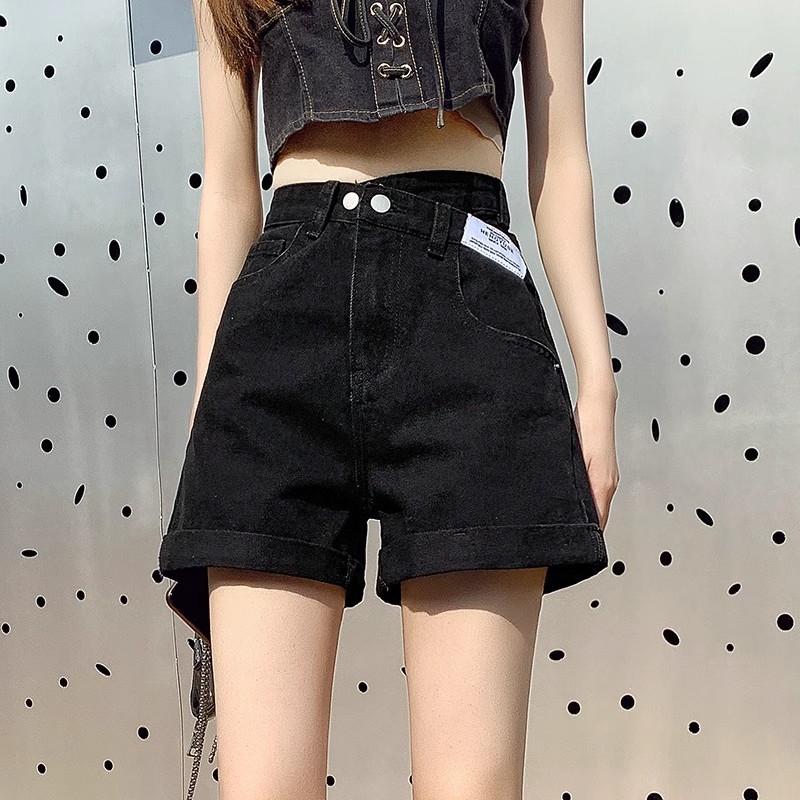 Ženske denim šorts za ljeto, lagani, visok pojas, vizualno vitkastija silueta, opuštena kroj, uvijeni rub, A-kroj
