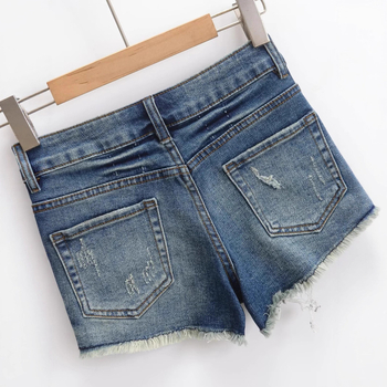 Ženske kratke traper hlače s motivom munje, niski struk, nepravilan sirovi rub, uski kroj, poderano