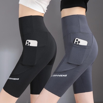 Colanți de yoga Pocket Shark pentru femei – negri, talie înaltă, subțiri, strâmți, pentru vară și ciclism