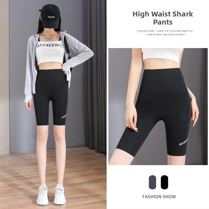 Colanți de yoga Pocket Shark pentru femei – negri, talie înaltă, subțiri, strâmți, pentru vară și ciclism