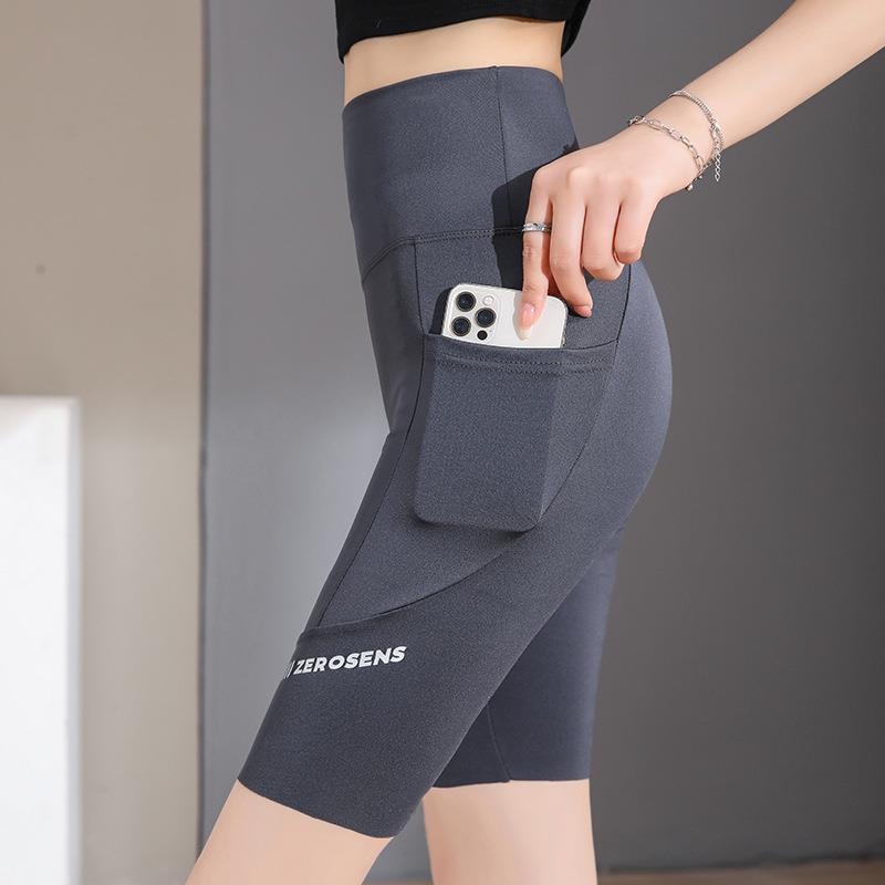 Colanți de yoga Pocket Shark pentru femei – negri, talie înaltă, subțiri, strâmți, pentru vară și ciclism