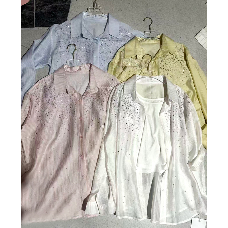 Ženska bluza s dugim rukavima i kristalima, proljetni stil, ležerni kroj, elegantan kancelarijski top s UV zaštitom
