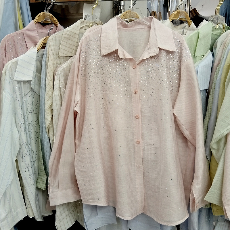Ženska bluza s dugim rukavima i kristalima, proljetni stil, ležerni kroj, elegantan kancelarijski top s UV zaštitom