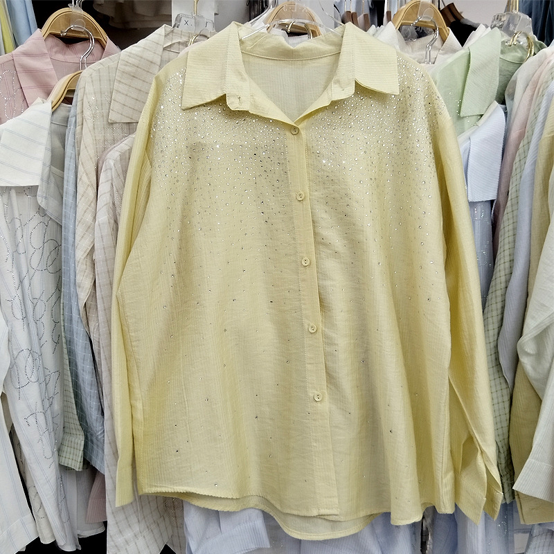 Ženska bluza s dugim rukavima i kristalima, proljetni stil, ležerni kroj, elegantan kancelarijski top s UV zaštitom