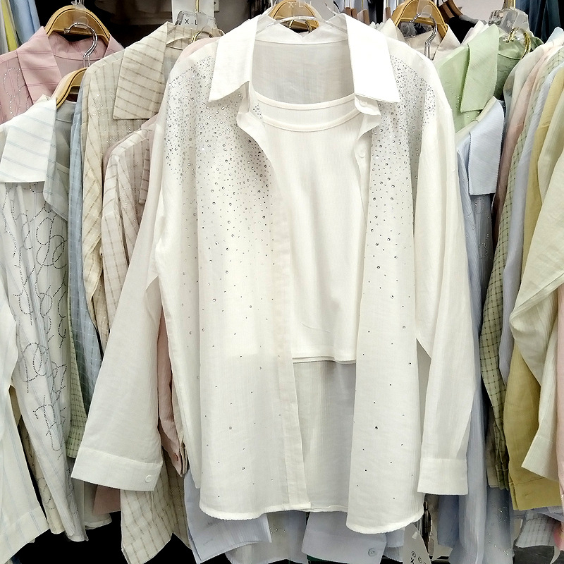 Ženska bluza s dugim rukavima i kristalima, proljetni stil, ležerni kroj, elegantan kancelarijski top s UV zaštitom