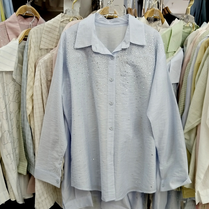 Ženska bluza s dugim rukavima i kristalima, proljetni stil, ležerni kroj, elegantan kancelarijski top s UV zaštitom