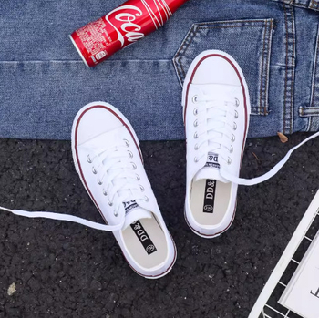 Γυναικεία παπούτσια καμβάς με επίπεδη σόλα για την άνοιξη, νέο μοντέλο 2026, ευέλικτα καθημερινά sneakers, λευκά
