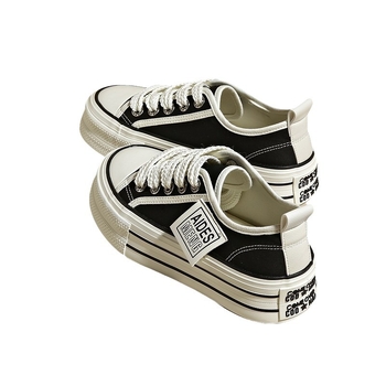 Női vászon sneaker vastag talppal, őszi szezonra, fehér, akadémiai stílus, platformtalp, koreai hatás, utcai divat